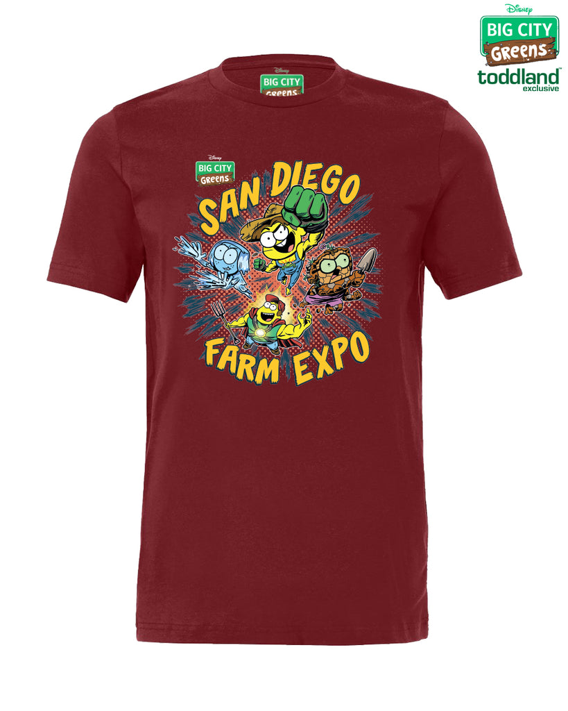 Big City Greens - ADULT San Diego Farm Expo tee - Cardinal Red (*ships mid august or sooner)
