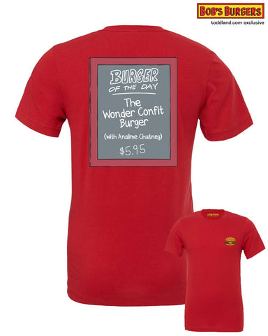 Bobs Burgers - Wondercon 2024 Burger of the Day Tee - Canvas Red (*ships 4/8 - 4/15)