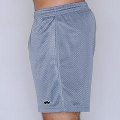 mesh stache (see what we did there) mesh gym shorts - silver/gray