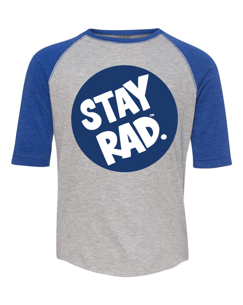 YOUTH - classic stay rad logo shirt - heather gray/royal baseball