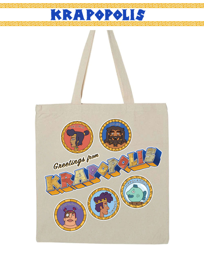 Krapopolis - Postcard heavy canvas tote (natural/beige)