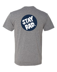 MENS/UNISEX stay rad circle logo shirt (front/back) - heather gray
