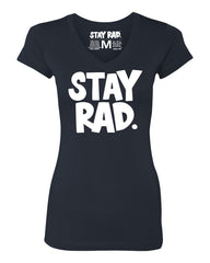 classic stay rad logo shirt - womens navy vneck