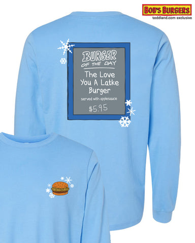 Bobs Burgers - Holiday 2023 Hanukkah Burger of the Day Tee - long sleeve blue