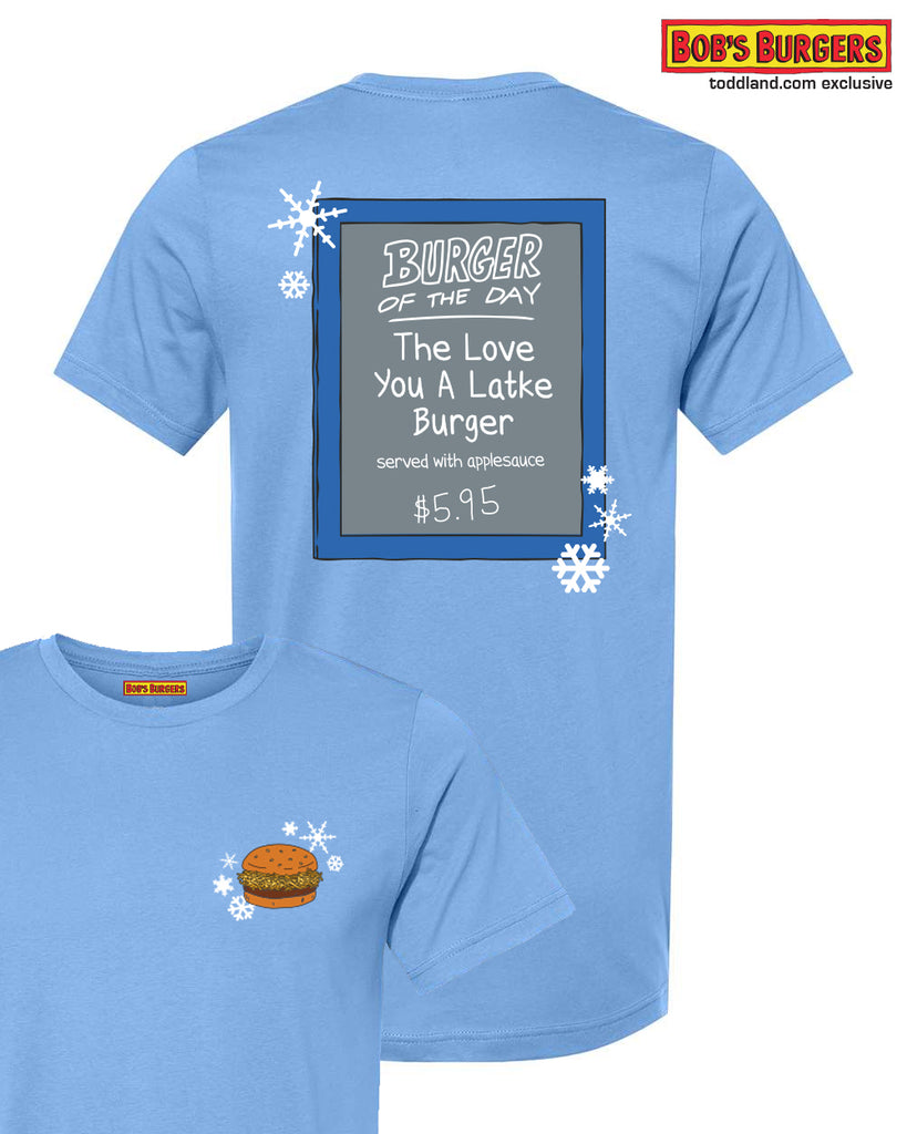 Bobs Burgers - Holiday 2023 Hanukkah Burger of the Day Tee - short sleeve blue