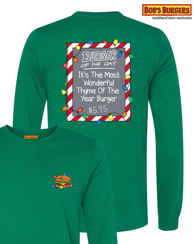 Bobs Burgers - Holiday 2023 Burger of the Day Tee - long sleeve green