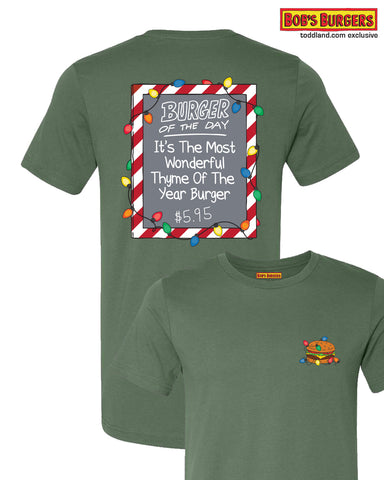 Bobs Burgers - Holiday Burger of the Day Tee - pine green