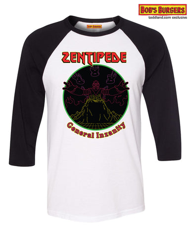 Bobs Burgers - Zentipede baseball Tee - black and white