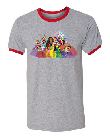 Pride 2020 - GREY RINGER - Bob's Burgers Pride Group ringer tee