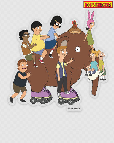 Bob's Burgers Wheelie Mammoth w/zeke Clear die cut sticker
